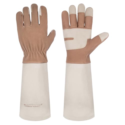HANDLANDY Long Gardening Gloves for Men & Women, Thorn Proof Rose Pruning Gloves Leather Gauntlets Garden Glove Yard Work Glove (Warm Brown, Small) - color: Warm Brown, size: Small (Pack of 1)