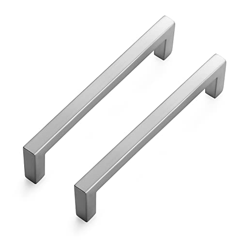 Ravinte 10 Pack Solid 5 Inch Center to Center Slim Square Bar Dresser Drawer Handles Kitchen Cabinet Handles Brushed Nickel Drawer Pulls Kitchen Cabinet Hardware Pulls - size: 5" Hole Center