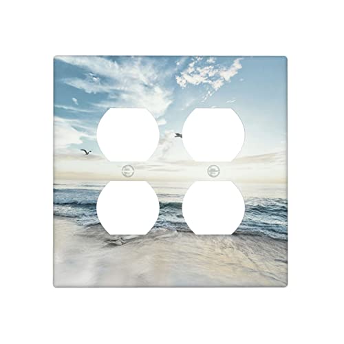 Beach Ocean Scenery Decorative Outlet Cover Wall Plate Double Duplex Receptacle Cover 2 Gang Switch Plate Electrical Accessories, 4.5 x 4.5 Inch - color: 2 Duplex Wall Plate