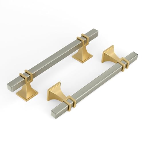 Haliwu 6 Pack 5 Inch Brushed Nickel and Gold Cabinet Pulls Silver Drawer Handles Square 2 Tone Hardware for Kitchen Cupboard - color: Brushed Nickel and Matte Gold, size: 128mm(5 inch)