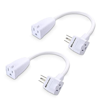 Cable Matters 2-Pack 2-Outlet Short Extension Cord - 1ft, 13A/1625W, Pigtail Extension Cord with Extra Socket on Plug, (Outlet Saver, Short Power Splitter Cable), White