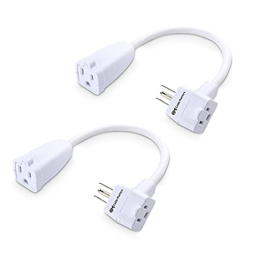 Cable Matters 2-Pack 2-Outlet Short Extension Cord - 1ft, 13A/1625W, Pigtail Extension Cord with Extra Socket on Plug, (Outlet Saver, Short Power Splitter Cable), White