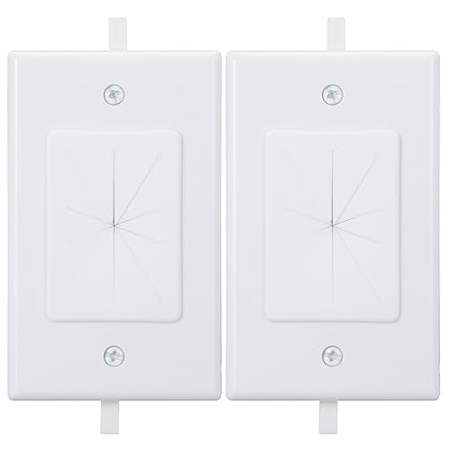 1 Gang Wall Plate Cable Pass Through with Low Voltage Mounting Bracket, in Wall Cable Management Kit Built in Flexible Rubber Passthrough for Low-Voltage Cable Easy Install, 2 Pack White - color: 1 Gang Wall Plate+Bracket, White, 2 Pack