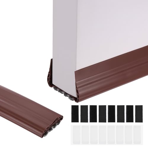 PATIKIL 36.6 Inch Under Door Draft Stopper, PVC Door Draught Excluder with Brush Storm Door Sweep Door Bottom Seal Fit for 1.3"-2.17" Thickness Interior Exterior Doors, Brown - color: Brown