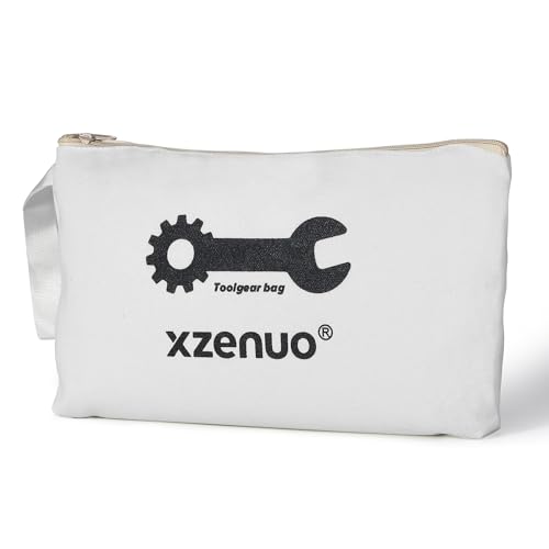 Small Tool Bag, 16oz 12 inch Tool Pouches with Zipper, Canvas Storage Bags for Travel Work Motorcycle Car Tools Pencils Men, White - color: White