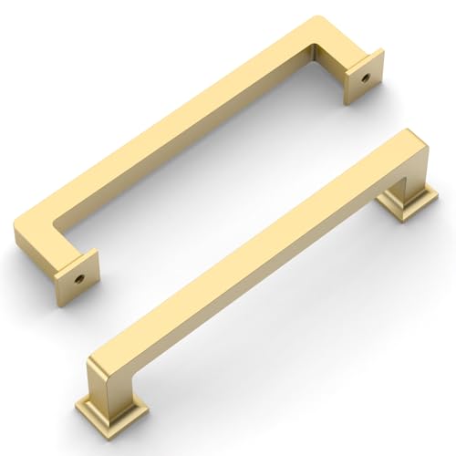 Amerdeco 10 Pack Brushed Gold Cabinet Pulls, 6.3 Inch(160MM) Hole Centers, Kitchen Cabinet Hardware, Modern Style, Indoor Use, Brass Material, Gold Finish - color: Brushed Gold, size: 6.25"/160MM Hole Center