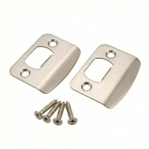 Deadbolt Strike Plate – Round Corner Door Knob Strike Plate, Reinforced Door Lock Reinforcement Plate, Compatible with Standard Deadbolt Latches - 2 Pack (Satin Nickel, 2-1/4" x 1-7/16") - color: Satin Nickel, size: 2-1/4" x 1-7/16"