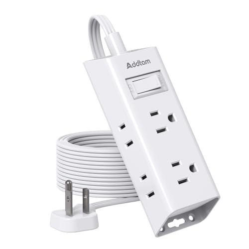 Addtam Flat Plug Power Strip with 6 Outlet Extender, 10 FT Extension Cord Flat Wall Plug with Multiple Outlets, No Surge Protector for Cruise Ship, Travel, Dorm, Home Office, Cruise Essentials, White - color: White, size: 10 Ft