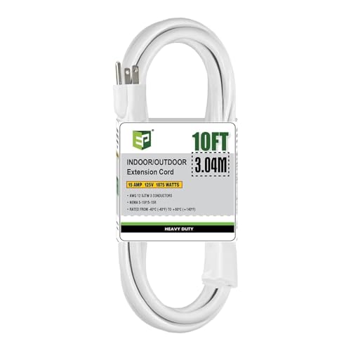 EP 12/3 10 FT Indoor Outdoor White Extension Cord Waterproof, 12 Gauge 3 Prong Power Cord Flexible Resistant Appliance Extension Cable Electric Cable Outside, 15A 1875W 12AWG SJTW, ETL Listed - color: White, size: 10ft