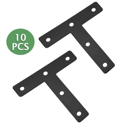 Uenhoy 10 Pcs T Shape Flat Mending Plates 80mm x 80mm (3.15" x 3.15") T Corner Braces T Bracket Connector Fixing Repair Plates for Furniture, Black - size: 80x80mm/3.15"x3.15", style: T Shape