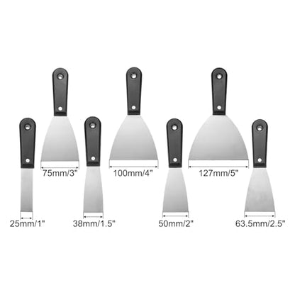 uxcell 7pcs Putty Knife Set 1/1.5/2/2.5/3/4/5 Inch Carbon Steel Paint Scraper Flexible Drywall Repair Mud Knife for Removing Cement Wallpaper Mud Adhesive Taping