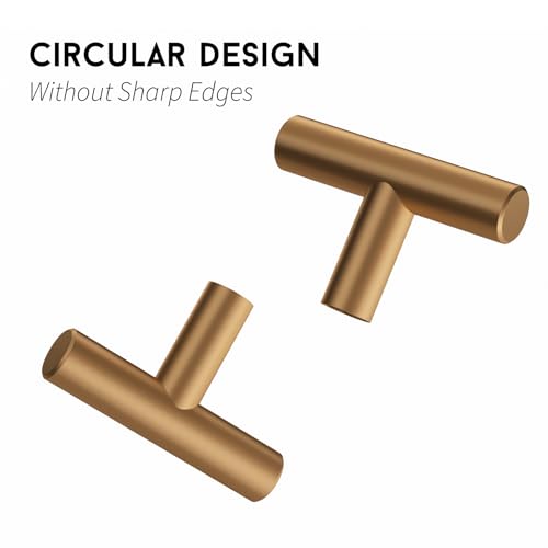 Goldenwarm 5 Pack Champagne Bronze Cabinet Handles Gold Drawer Knobs Bronze Cabinet Knobs Brushed Brass Cabinet Handles T Bar Kitchen Bathroom, 2 Inch(50mm) Overall Length - color: Champagne Bronze, size: Single Hole