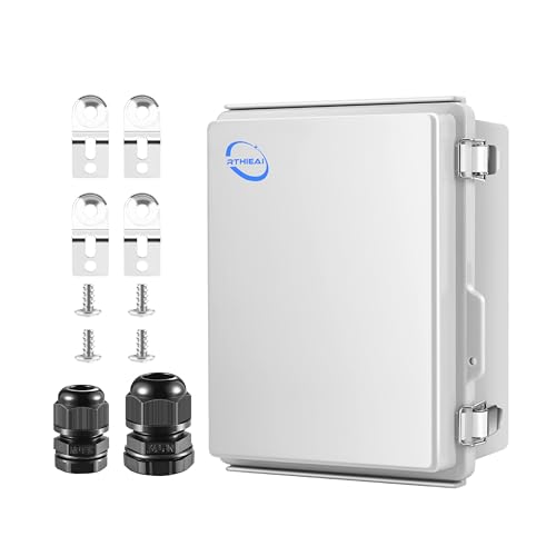 RTHIEAI Waterproof Outdoor IP67 Junction Box (8.7"x6.7"x4.3") with Mounting Plate, Hinged Grey Cover and Wall Brackets - Weatherproof ABS Plastic Electrical Enclosure for DIY Projects (220x170x110mm) - color: Grey Cover, size: 8.7"x6.7"x4.3"
