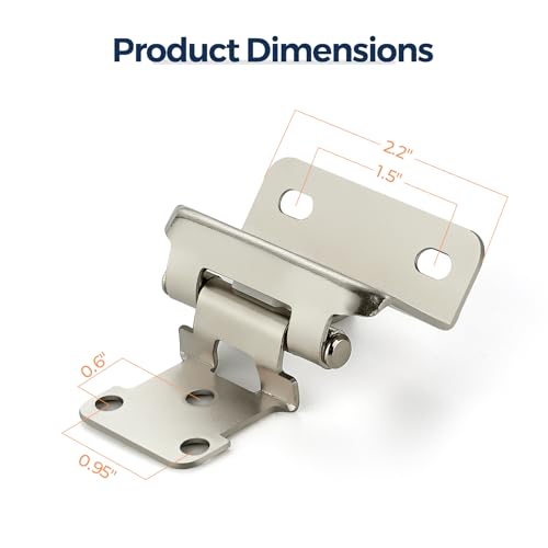 4 Pack (2 Pairs) 1/2" Overlay Cabinet Hinges, Brushed Nickel Self-Closing Semi-Concealed Partial Wrap Face Frame Hinges for Cabinet Doors - color: Brushed Nickel
