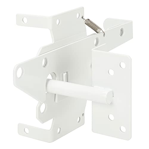 HILLMASTER Heavy Duty Self-Locking Gate Latch for Wooden Fence, Post Mount Automatic Gate Lock Gravity Door Latch Hardware for Secure Pool, Outdoor Garden, Metal Gates Vinyl Fence, White Finish - color: White