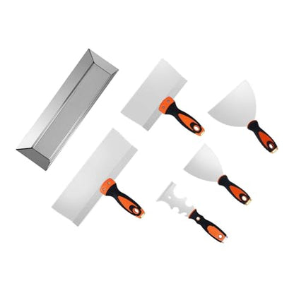 Drywall Knife Set 6PC - Stainless Steel Putty Knives - 3, 4, 6, 8, 12 Inch with Mud Pan for Painting, Spackling, Wall Repair & Home Improvement