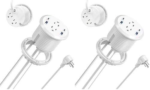 Jgstkcity Power Strip,Flush Mount Recessed Power Grommet,65W USB C Fast Charging,3-Inch Hole, 4 Outlets & 4 Ports, Ideal for Desktop & Countertop Outlet,Dual-Sided (White, 6FT) (Pack of 2) - color: White, size: 6FT (Pack of 2)