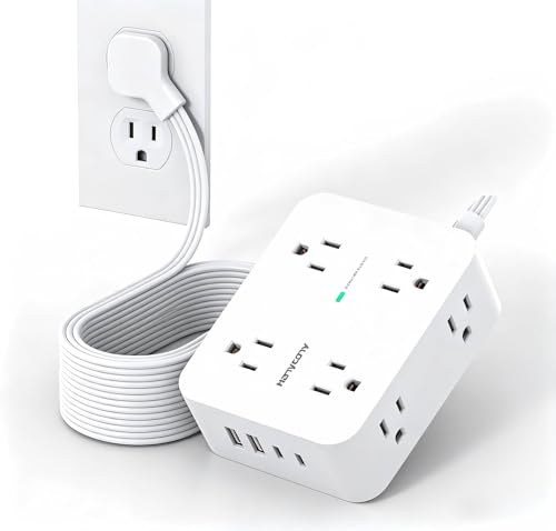 HANYCONY 25 Ft Extra Long Extension Cord with Ultra-Thin Flat Plug, 8 Widely Spaced Outlets & 4 USB Ports (2 USB C), 1080J Surge Protector Power Strip for Home, Office, Workshop, Wall Mount Design - size: 25Ft, style: Flat Extension Cord