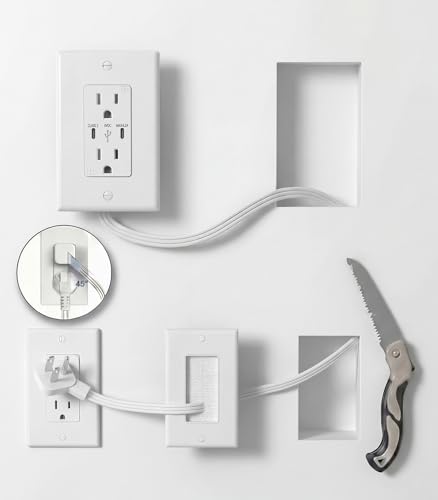 in-Wall Cable Management Kit with Recessed Outlet Box, Dual Outlet Extender with 4.2A Type C/C USB Ports, 9.8ft Extension Cord, Easy Install w/Drywall Saw, UL Listed, TR Safe Outlet Relocation Kit - style: 2AC+2USB Type C