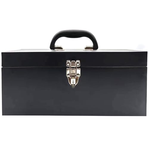 16" Portable Metal Toolbox Black Large Tool Box 18-Gauge Meta l Tackle Box Tool Box Drawer Organizer Steel Toolbox With Metal Latch and Handle - color: Black