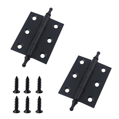 2 Inch Antique Style Solid Brass Butt Hinges with Ball Finials, Black Plated Butt Hinges with for Furniture Cabinet Drawer Door, 2PCS - size: 2 Inch
