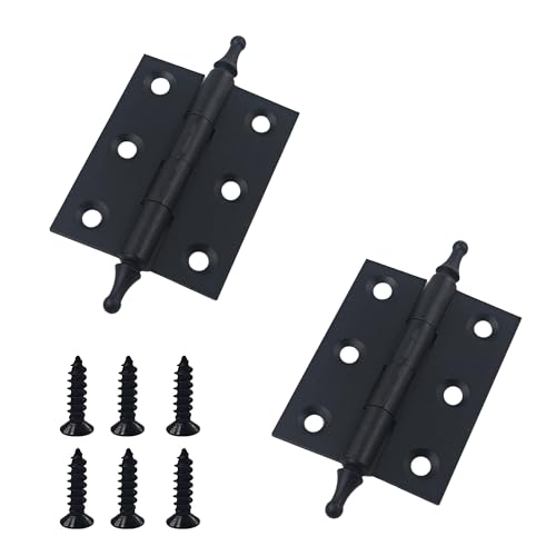 2 Inch Antique Style Solid Brass Butt Hinges with Ball Finials, Black Plated Butt Hinges with for Furniture Cabinet Drawer Door, 2PCS - size: 2 Inch