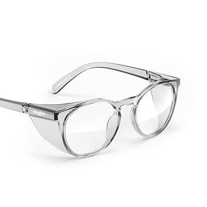 Stoggles Round Z87.1 Certified Polycarbonate Safety Glasses, Scratch & Shatter-Proof, Blue-Light & UV Blocking Lens, Top & Side Shields, Anti-Fog Dip Coated, Durable, Protective & Stylish Eyewear - color: Charcoal
