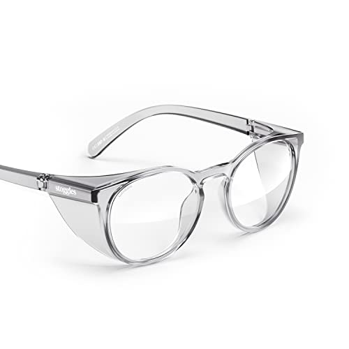 Stoggles Round Z87.1 Certified Polycarbonate Safety Glasses, Scratch & Shatter-Proof, Blue-Light & UV Blocking Lens, Top & Side Shields, Anti-Fog Dip Coated, Durable, Protective & Stylish Eyewear - color: Charcoal