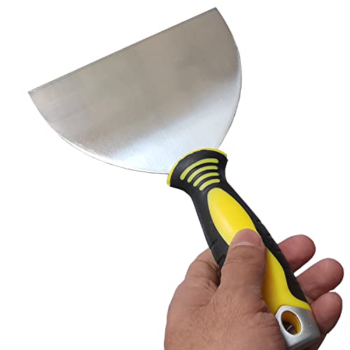 Putty Scraper, 6" Stainless Steel Putty Knives with Plastic Ergonomic Handle for Taping Paint Wall Floor Tile, Metal Spackle Tools Knife,Remover for Wood, Wallpaper Scraper (6") - size: 6"