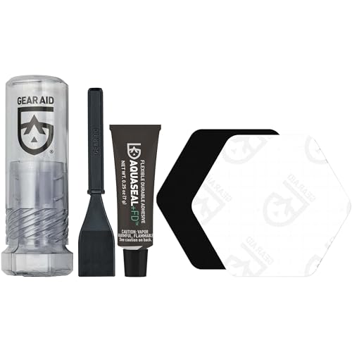 GEAR AID Aquaseal FD Wader & Boot Repair Kit – Waterproof 0.25oz Adhesive with 2 Tenacious Tape Hex Patches (2.5" x 2.8", Black and Clear) for Fixing Holes, Breathable Waders, Boots, and Outdoor Gear - size: 0.25 Fl Oz Essential (1 Pack)
