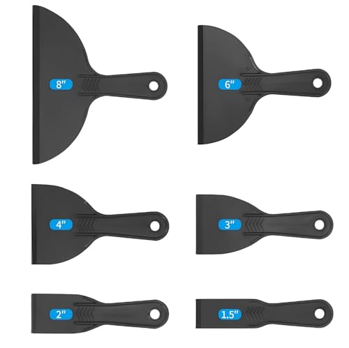 6-Pack Plastic Putty Knife Set, Non-Scratch Scraper & Spackle Spreader with Comfort Grip for Wall Repair, Patching, and Easy Clean up