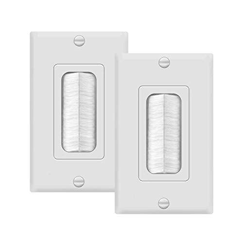 TOPGREENER Bristled Brush Wall Plate Multimedia Pass-Through Insert with Decorator Wall Plate for Low Voltage Cables, Size 1-Gang 4.50" x 2.75", Polycarbonate Thermoplastic, TG8891-2PCS, White 2 Pack - size: 1-Gang (4.50" x 2.75")