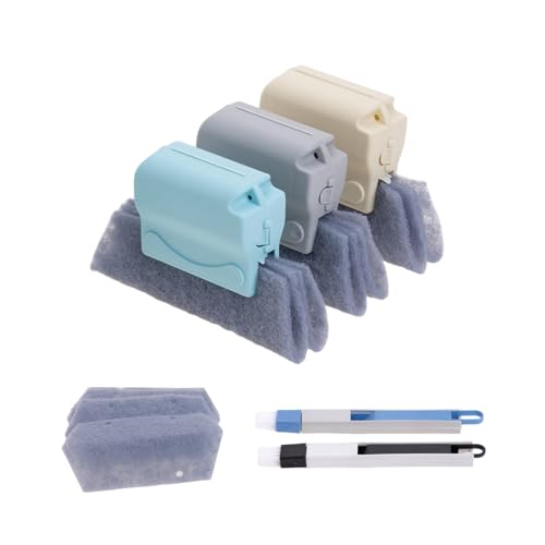 Magic Window Track Cleaning Tools Set, Window Sill Track Cleaner Tools, Clean Scraper, 3Pcs Cleaning Brush and 6Pcs Replacement Cloth, 2Pcs Clean Brush