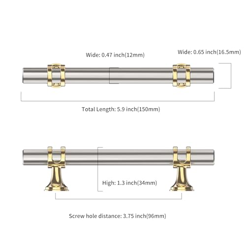 Asidrama 10 Pack 3.75 Inch(96mm) Gold and Brushed Satin Nickel Kitchen Cabinet Handles, Cabinet Pulls Kitchen Cabinet Hardware Cupboard Handles Drawer Pulls - color: Gold and Brushed Satin Nickel, size: 3.75" Hole Center, style: 10 Pack