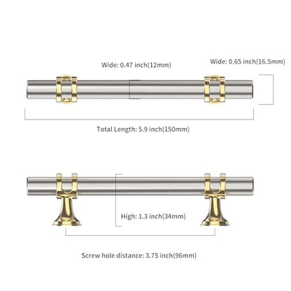 Asidrama 10 Pack 3.75 Inch(96mm) Gold and Brushed Satin Nickel Kitchen Cabinet Handles, Cabinet Pulls Kitchen Cabinet Hardware Cupboard Handles Drawer Pulls - color: Gold and Brushed Satin Nickel, size: 3.75" Hole Center, style: 10 Pack