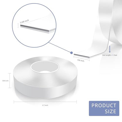 Double Sided Tape Heavy Duty, Clear Nano Tape, 0.8'' x 120'' Two Sided Mounting Adhesive for Walls Posters Carpet, Removable Space Gel Strip, 1/24" Thick - size: Thin