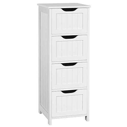 Yaheetech Bathroom Floor Cabinet, Wooden Side Storage Organizer, 4 Drawers Free-Standing Cabinet for Bathroom/Hallway/Living Room, White - color: White