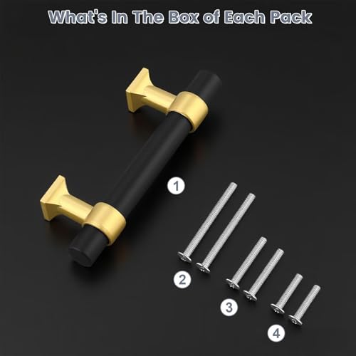 5Pack Hole Centers 2.5inch(64mm) Black Cabinet Handles with Brushed Brass Base T Shaped Kitchen Cabinet Pulls Hardware Pull Handle for Cabinets Dressers 4inch Total Length - color: Black with Brushed Brass Base, size: Hole Centers: 2.5inch