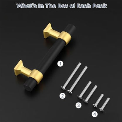 5Pack Hole Centers 2.5inch(64mm) Black Cabinet Handles with Brushed Brass Base T Shaped Kitchen Cabinet Pulls Hardware Pull Handle for Cabinets Dressers 4inch Total Length - color: Black with Brushed Brass Base, size: Hole Centers: 2.5inch