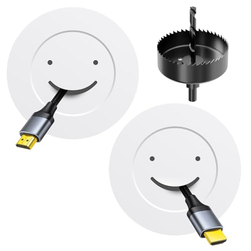 in-Wall Cable Management Kit, Large Opening Cable Pass Through (Fits 5+ Cables), 2-Pack Wall Grommets to Hide TV Cords for Wall Mounted TV, HDMI & Low-Voltage Cables - White - color: White