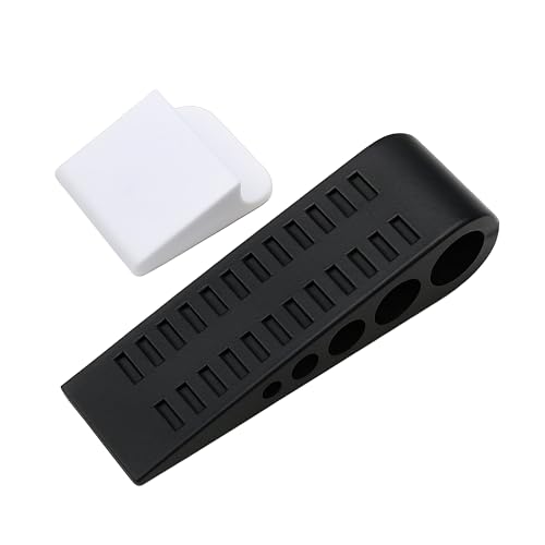 Door Stoppers (3 Pack), Heavy Duty Rubber Door Stopper Wedge for Bottom of Door on Floor, Non-Slip Stackable Door Stops for Carpet & Hard Floors, Includes Storage Holder/Bracket - Black - 3-Pack - color: Black