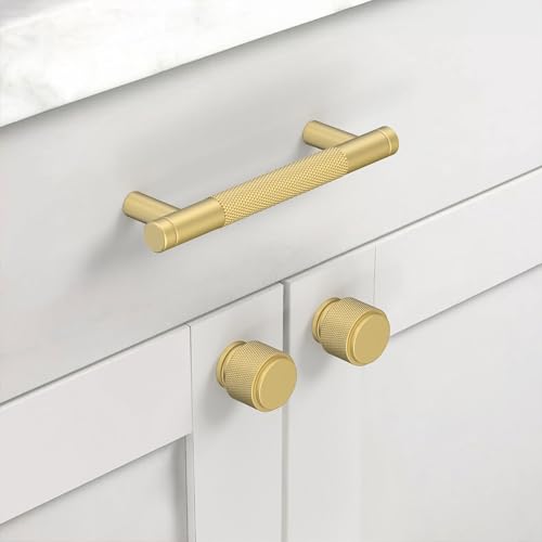 Asidrama 20 Pack Brushed Gold Zinc Alloy Knurled Dresser Knobs Cabinet Hardware for Dresser Drawers - color: Brushed Gold, style: 20 Pack