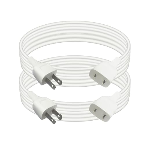 10FT 2-Prong Polarized Extension Cord - Light Duty White Power Cord 625W 5A, Indoor Use for Hanging Light, 2 Prong Humidifiers, Holiday Decorations, Small Appliances & Electronics（2 Pack） - size: 10FT White (2 Pack)
