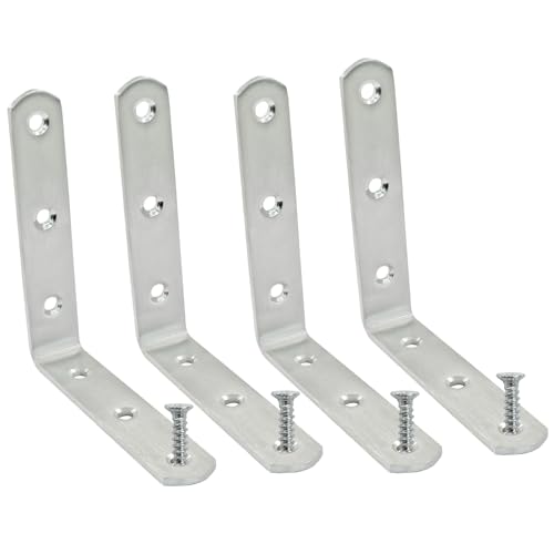4 Pcs Stainless Steel Corner Brace L Bracket, 4*4*0.8 inch / 100*100*20mm Iron Right Angle Brackets, Metal Joint Right Angle Bracket for Tables, Furniture, Shelves with Screws - size: 4"- 100mm-Silver