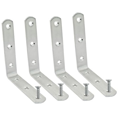 4 Pcs Stainless Steel Corner Brace L Bracket, 4*4*0.8 inch / 100*100*20mm Iron Right Angle Brackets, Metal Joint Right Angle Bracket for Tables, Furniture, Shelves with Screws - size: 4"- 100mm-Silver