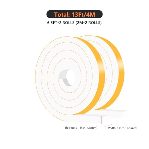 Weather Stripping,Front Door Insulation,Foam Weather Stripping,Strong Adhesive, Lightproof, Soundproof Foam,Door Seal Strip for Door Frame,Window Frame(White,1 in x 1 in x 13Ft) - size: 1 In x 1 In x 13 Ft