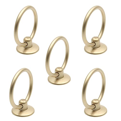 5Pcs Gold Ring Drawer Pulls, Brass Cabinet Ring Handles Drop Knobs Single Hole Dresser Pulls for Furniture Cupboard Closet Kitchen Door(1" x 2") - color: Gold