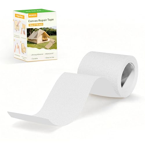 Besezx Canvas Repair Tape,Outdoor Gear Patch, 3x79 Inches,Waterproof Self-Adhesive Fabric Repair Tape for Repairing Boat Covers,Sun Shades,Sofas,Tents,Lounge Chairs,Awnings (White) - color: White, size: 3*79 inch