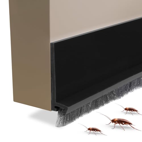 Huakaile 2 Pack Rubber Door Sweep, 39" x 2" Under Door Draft Stopper Blocker with Brush, Self-Adhesive Weather Stripping, Door Bottom Seal Strip for Cold Hot Air Gap Insulation (Black) - color: Black