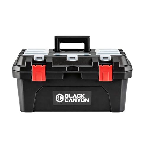 Black Canyon 17 Inch Plastic Tool Box, Support up to 44 lbs,Dual-Layer Design, Flexible for Stacking, Top-Lid Storage, Ideal for DIY, Workshop - size: 8.7 in × 17 in × 7.7 in